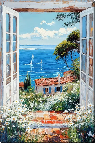 Картина маслом Открытое окно с видом на море №10