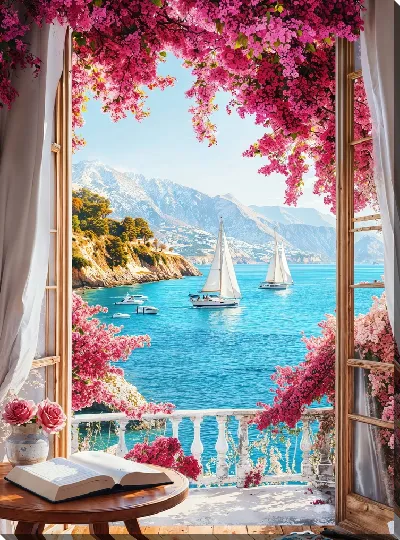 Картина маслом Открытое окно с видом на парусники