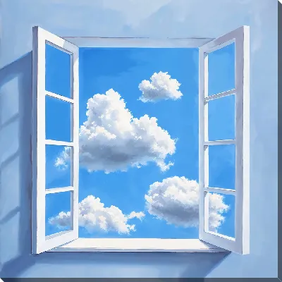 Картина маслом Открытое окно с видом на небо и облака