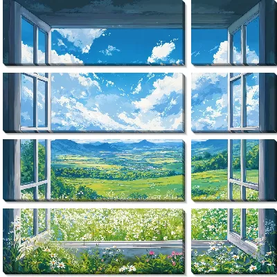 Модульная картина Открытое окно с видом на поля