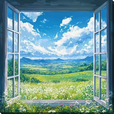 Картина маслом Открытое окно с видом на поля