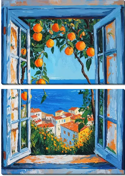 Модульная картина Открытое окно и апельсины