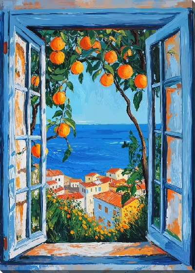 Постер Открытое окно и апельсины