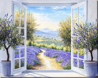 Картина маслом Распахнутое окно и лаванда