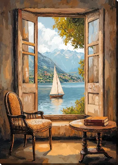 Картина маслом Распахнутое окно и кресло