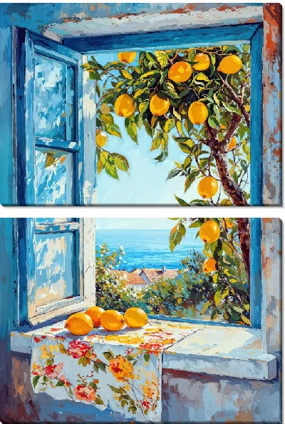Модульная картина Распахнутое окно и лимоны