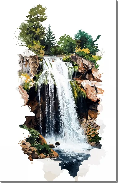 Картина маслом Водопад и зелень