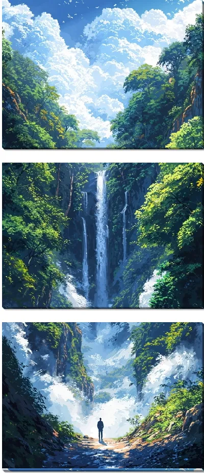 Модульная картина Водопад и человек