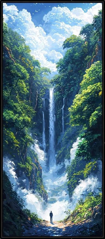 Картина Водопад и человек