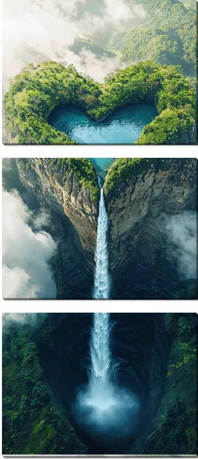 Модульная картина Водопад из озера в форме сердца