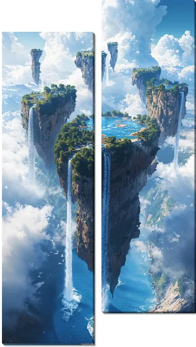 Модульная картина Летающие горы и водопады
