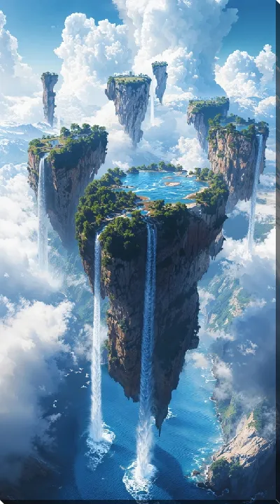 Картина маслом Летающие горы и водопады