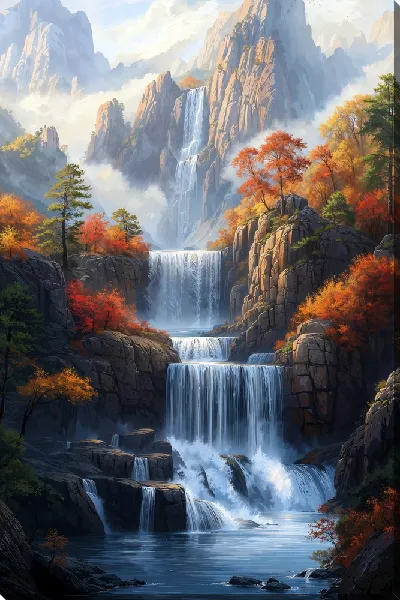 Картина маслом Каскад водопадов