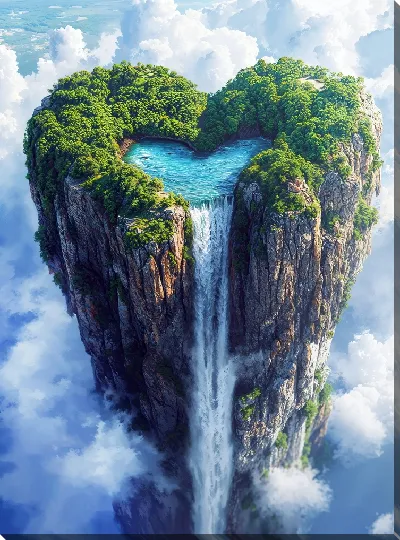 Картина маслом Водопад из водного сердца летающего острова