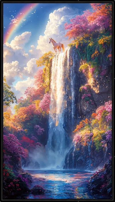 Картина Водопад и единорог с радугой