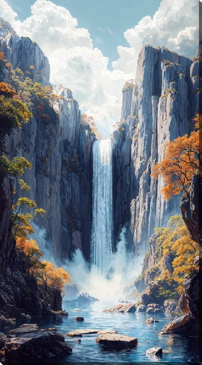 Картина маслом Водопад и горы №21