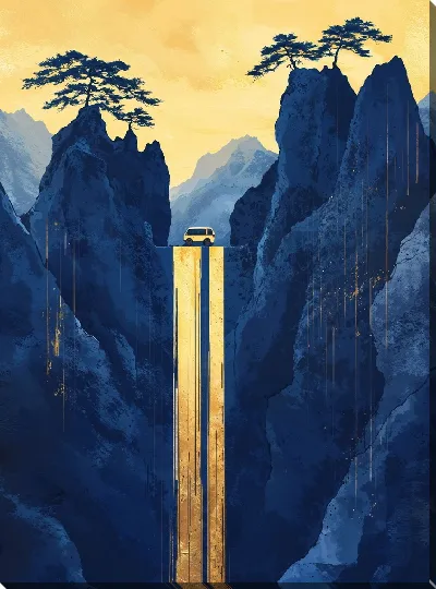 Картина маслом Водопад и горы №22