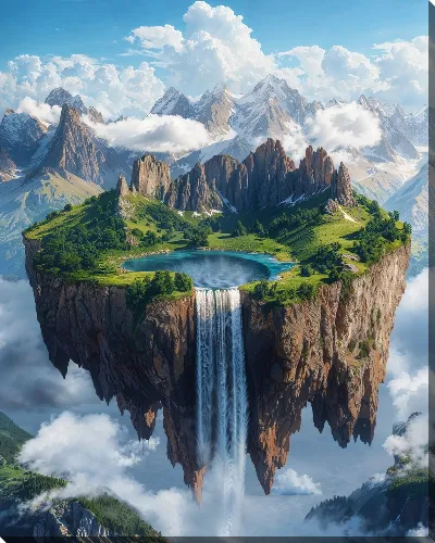 Картина маслом Водопад и пархающие горы