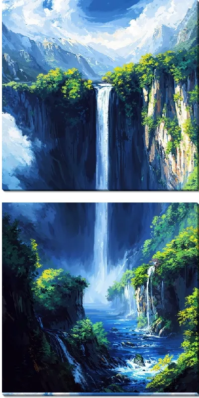 Модульная картина Высокогорный водопад