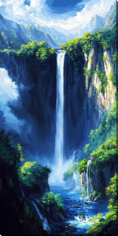 Картина маслом Высокогорный водопад