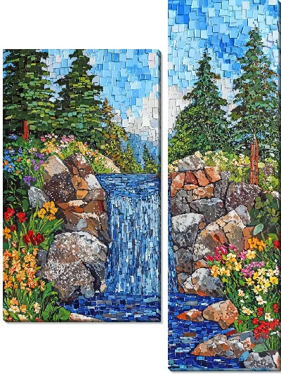 Модульная картина Водопад в стиле мозайки