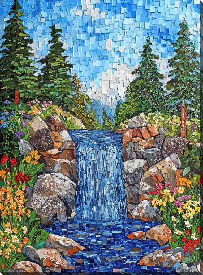 Постер Водопад в стиле мозайки
