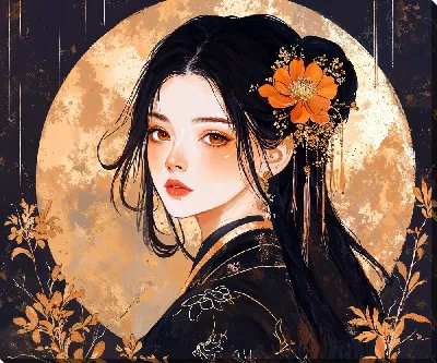 Картина маслом Китаянка в черном