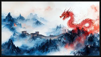 Картина Дракон в туманных горах