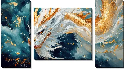 Модульная картина Бело-золотой дракон