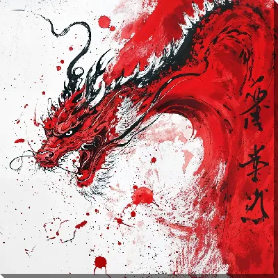 Картина маслом Дракон красный