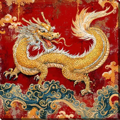 Картина маслом Золотой дракон