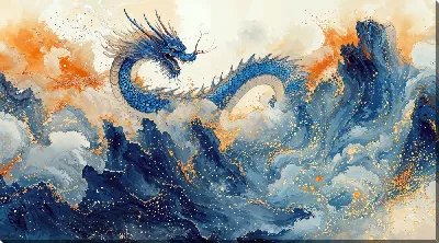 Картина маслом Синий дракон