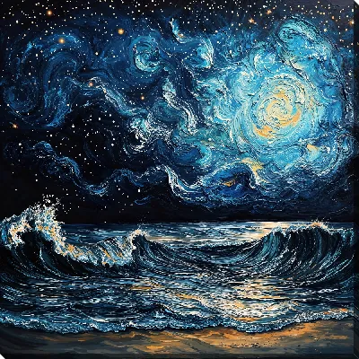 Картина маслом Море ночью №2