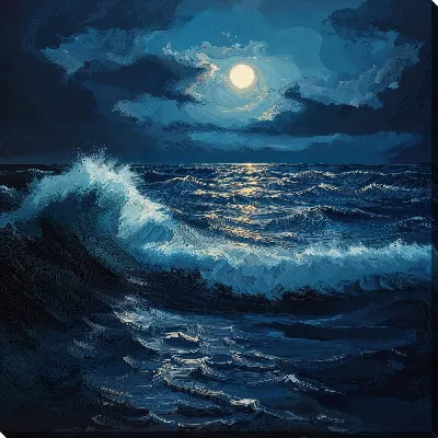 Картина маслом Море ночью №3