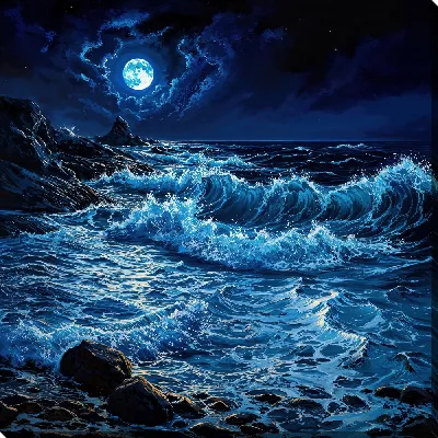 Картина маслом Море ночью №5