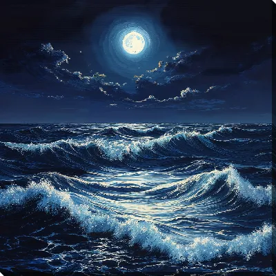 Картина маслом Море ночью №8