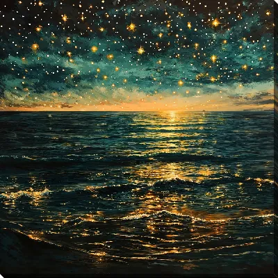 Картина маслом Звездное небо ночного моря
