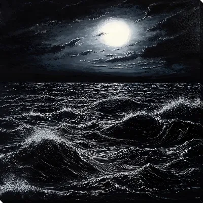 Картина маслом Море ночью №11