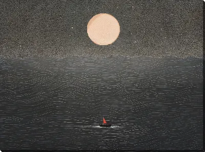 Картина маслом Луна и парукник в ночном море