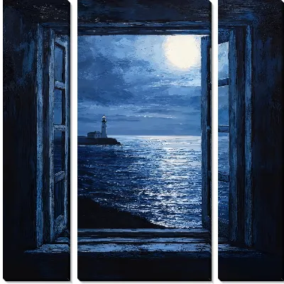 Модульная картина Море ночью в открытом окне