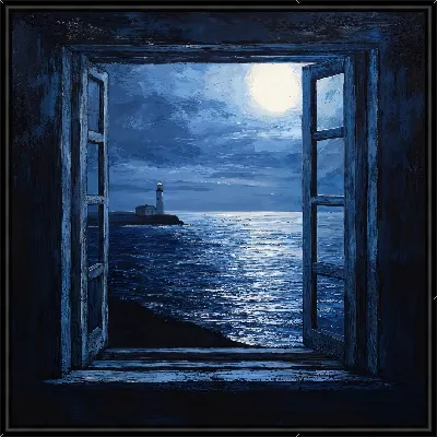 Картина Море ночью в открытом окне