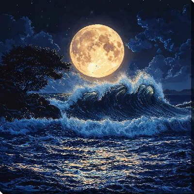 Постер Луна море ночь
