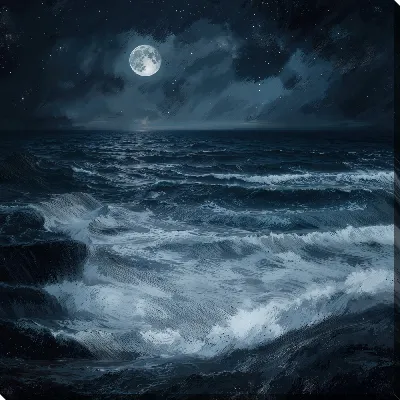 Картина маслом Море ночью №19