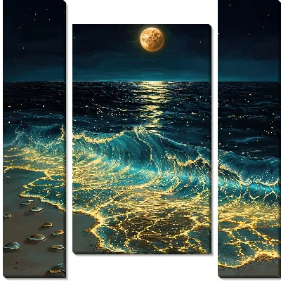 Модульная картина Море ночью и светящийся планктон