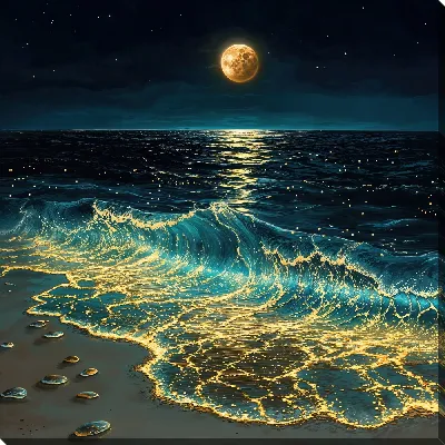 Постер Море ночью и светящийся планктон