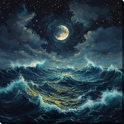 Картина маслом Море ночью №26