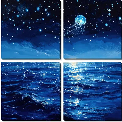 Модульная картина Полет медузы над ночным морем