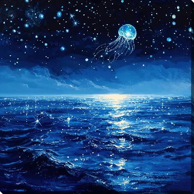 Картина маслом Полет медузы над ночным морем