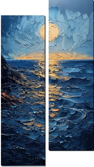 Модульная картина Луна над морем ночью