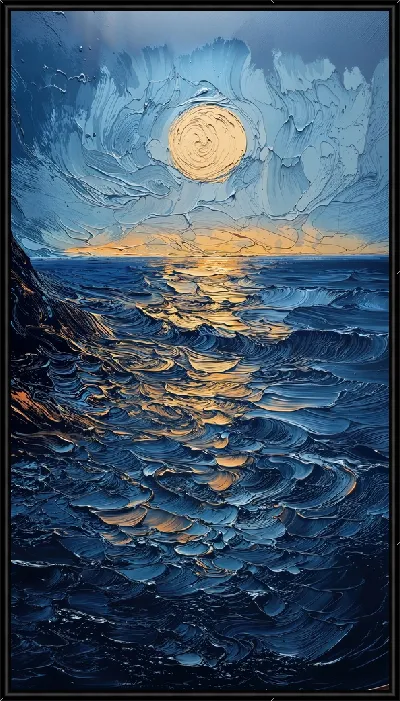 Картина Луна над морем ночью